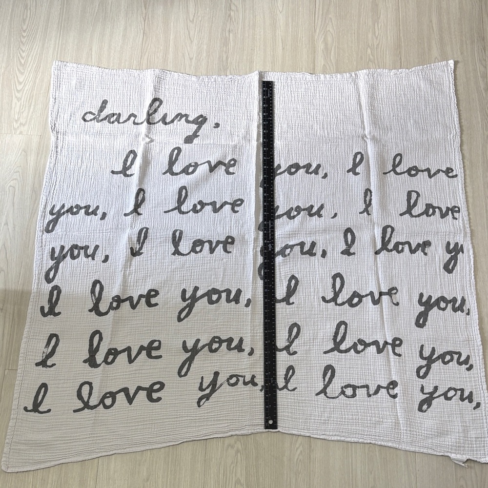 SUGARBOO & CO White swaddle baby Blanket with gray Script Text